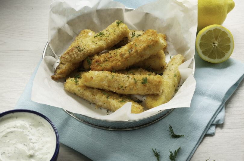 Tasty Homemade Fish Sticks with Yogurt-Dill Dip