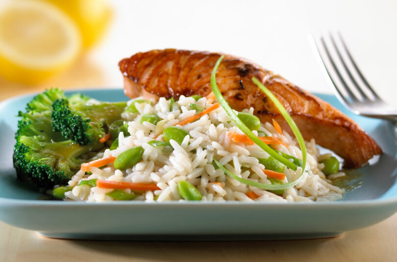 Teriyaki Salmon with Gingered Vegetable Rice