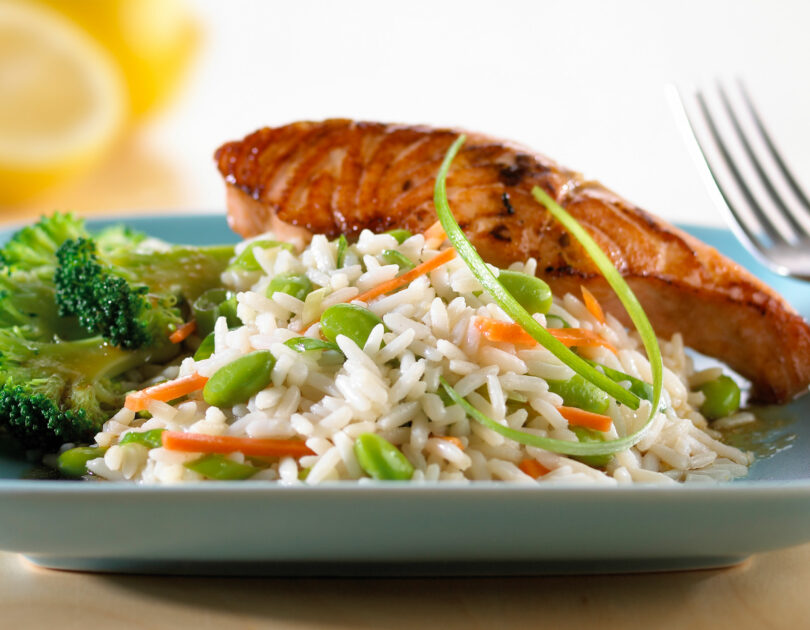 Teriyaki Salmon with Gingered Vegetable Rice