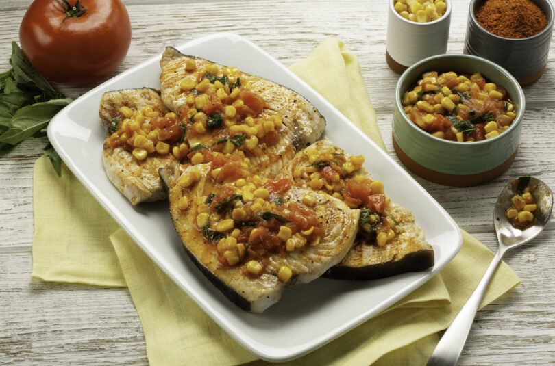 Blackened Swordfish with Fresh Corn and Tomato Relish