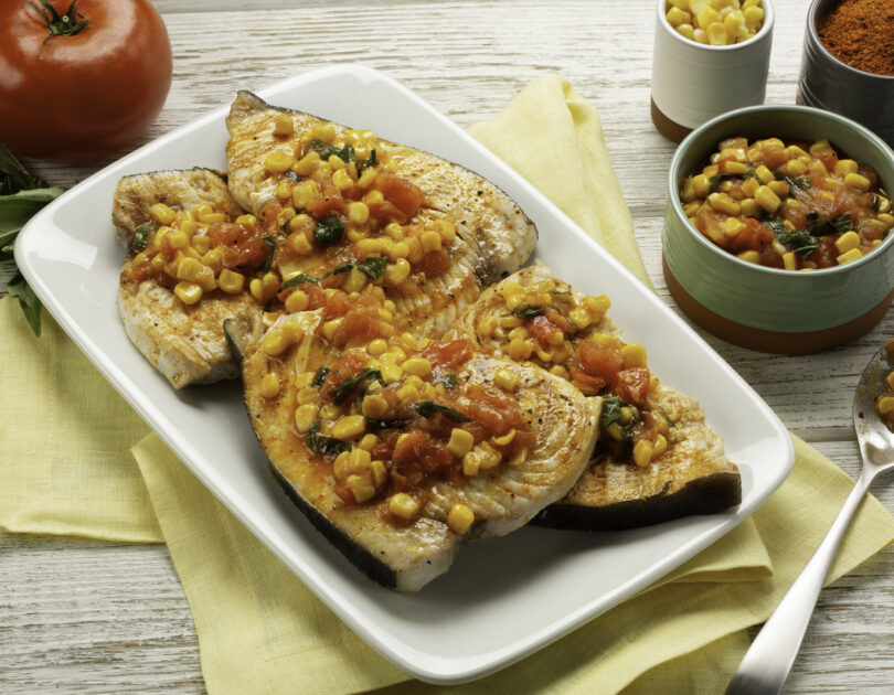 Blackened Swordfish with Fresh Corn and Tomato Relish