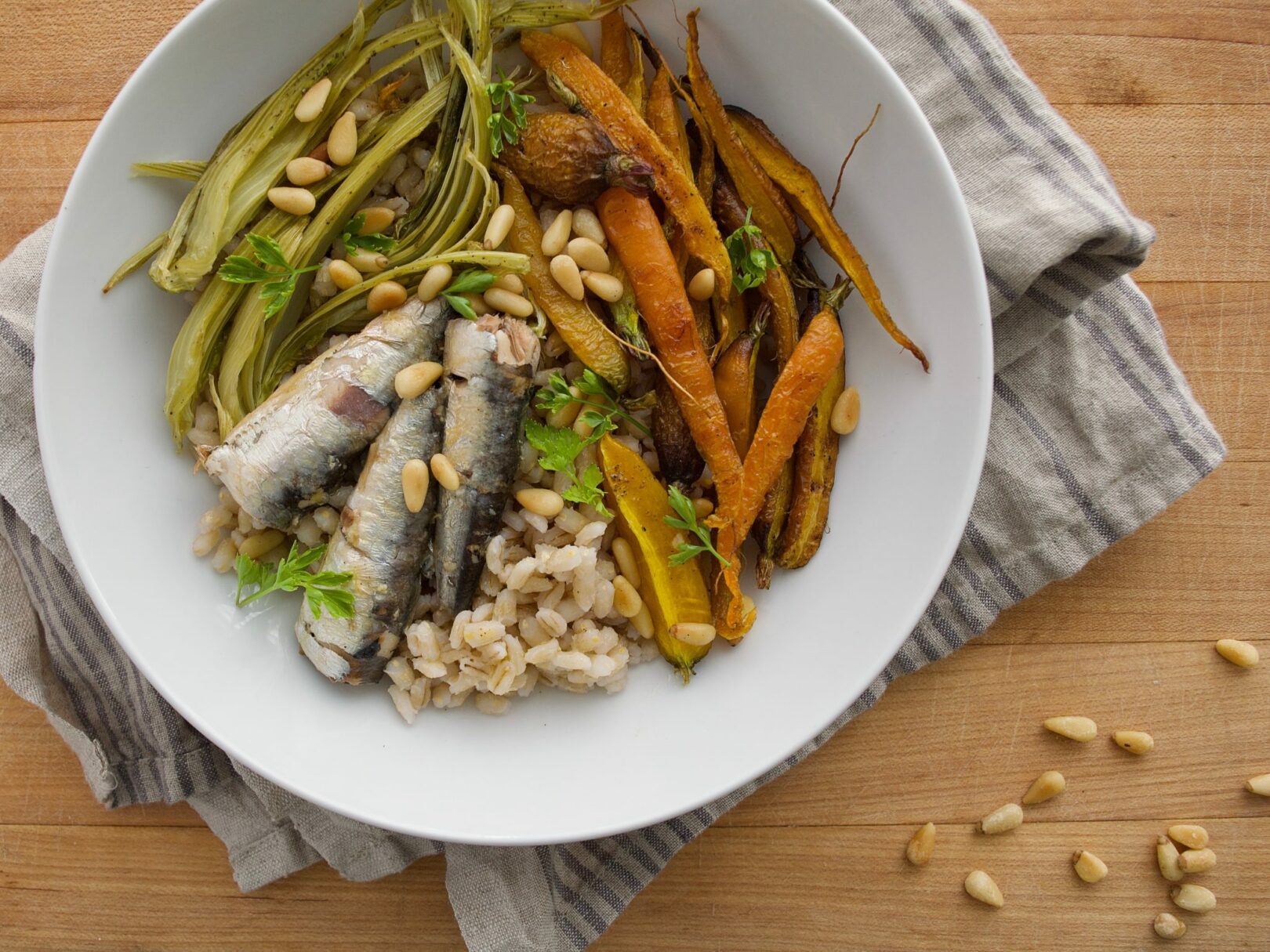 Sardine Grain Bowls with Roasted Fennel and Carrots