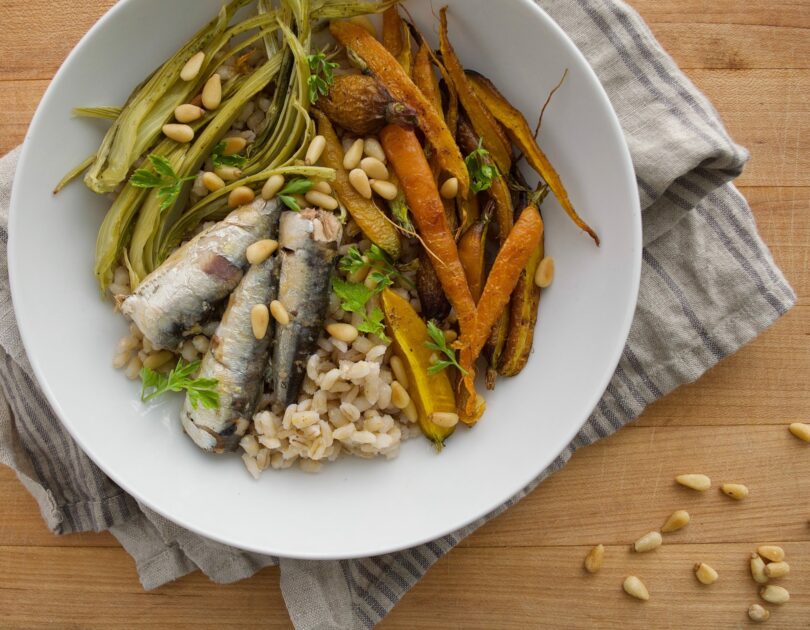 Sardine Grain Bowls with Roasted Fennel and Carrots