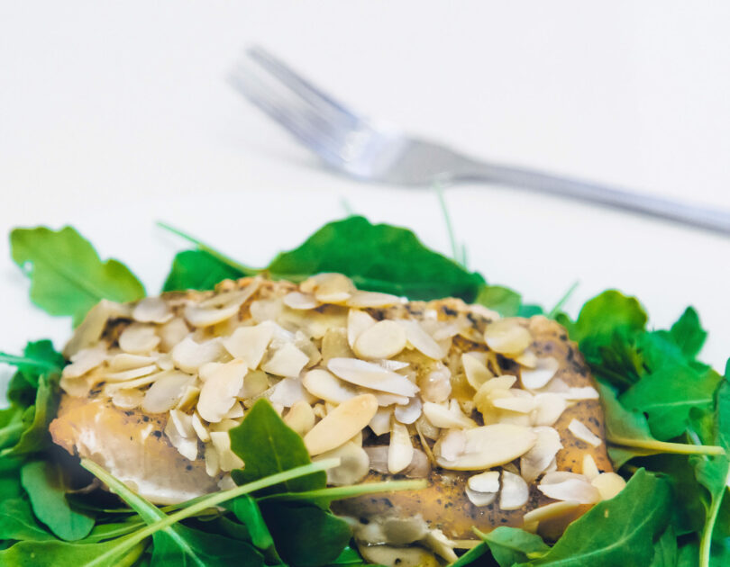Shallow Poached Pacific Rockfish with Apples and Almonds