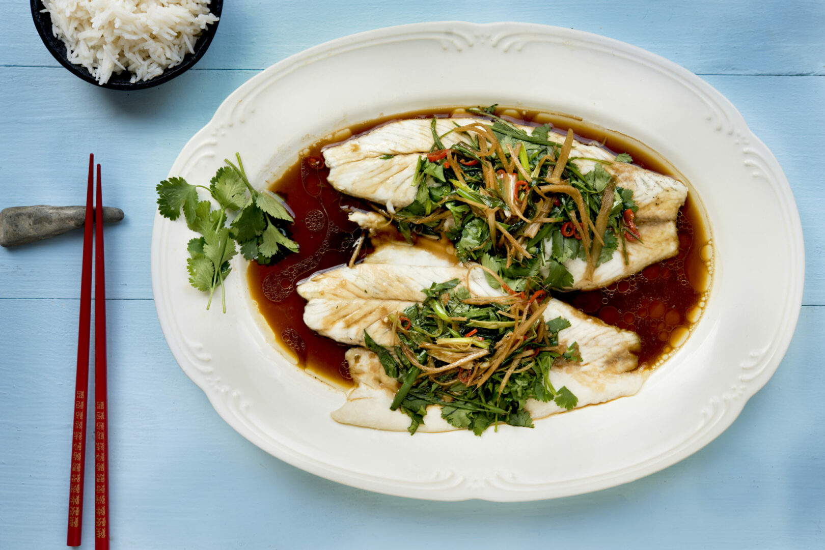 Steamed Barramundi with Ginger, Tamari, and Fresh Herbs