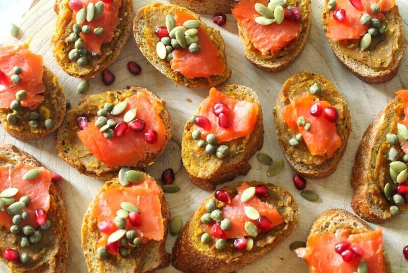 Salmon and Delicata Squash Butter Crostini