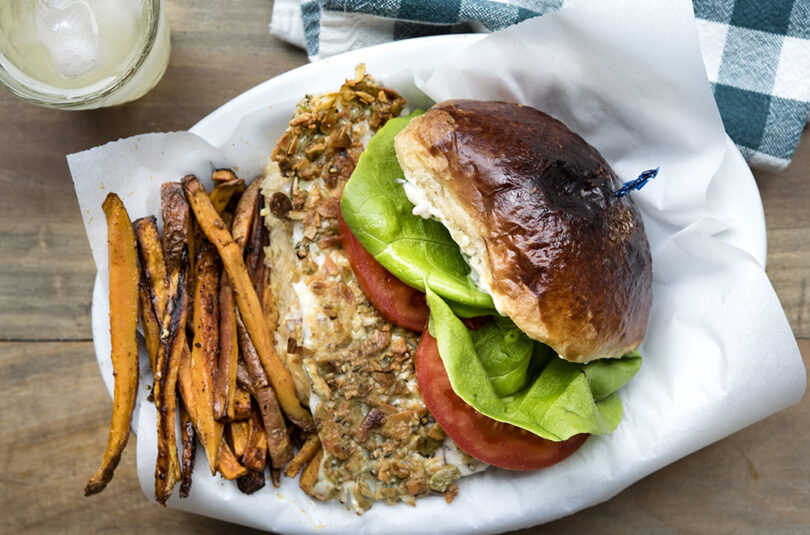 PUMPKIN SEED-ENCRUSTED BARRAMUNDI SANDWICH