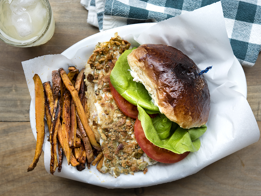 PUMPKIN SEED-ENCRUSTED BARRAMUNDI SANDWICH