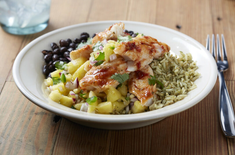 White Fish Burrito Bowl with Pineapple Salsa