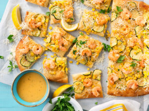 SeaPak Shrimp, Corn and Zucchini Flatbread Pizza