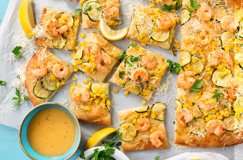 SeaPak Shrimp, Corn and Zucchini Flatbread Pizza