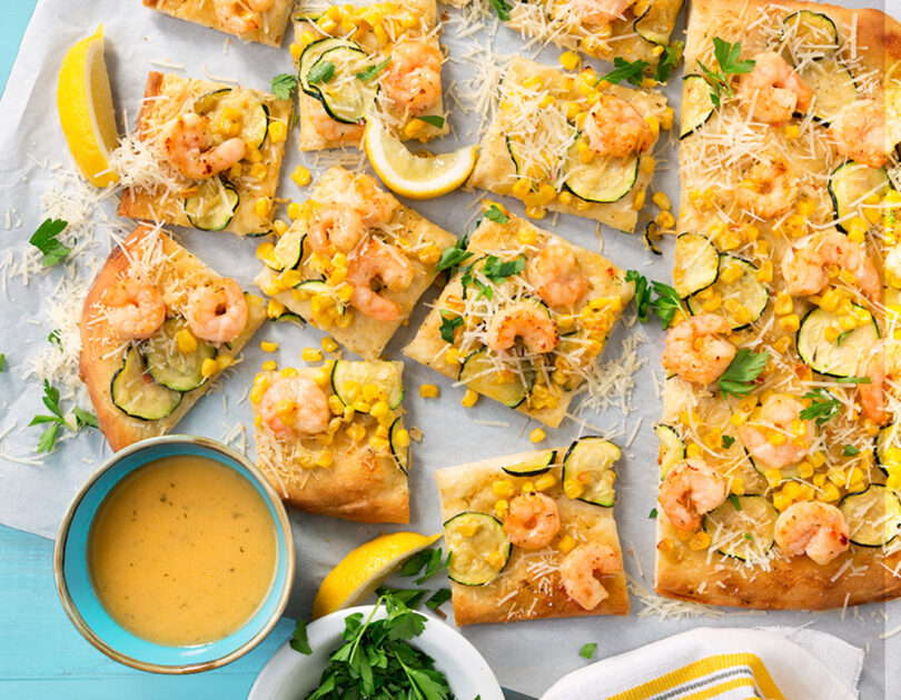 SeaPak Shrimp, Corn and Zucchini Flatbread Pizza