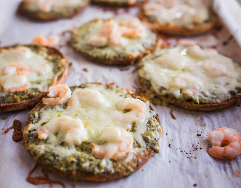 shrimp pesto pizzas by Annessa Chumbley RD