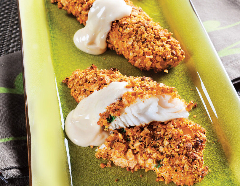 Pistachio & Tortilla Crusted Tilapia with Chili Lime Sauce