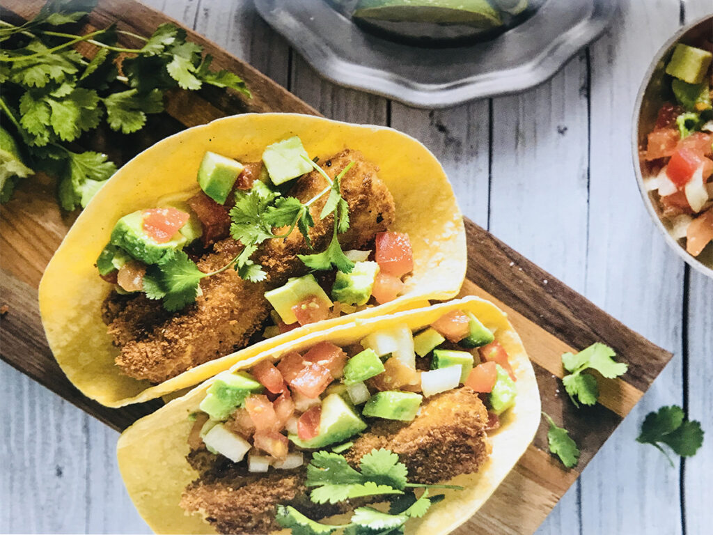 Air Fryer Fish Tacos with Avocado Salsa by Dana Angelo White, MS, RD