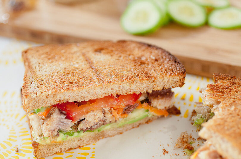 Avocado, Sardine and Veggie Sandwich