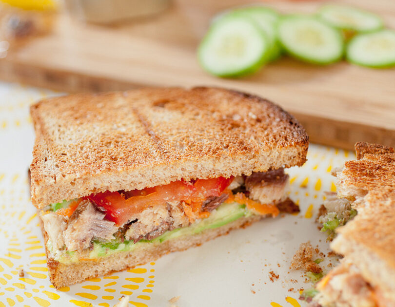 Avocado, Sardine and Veggie Sandwich