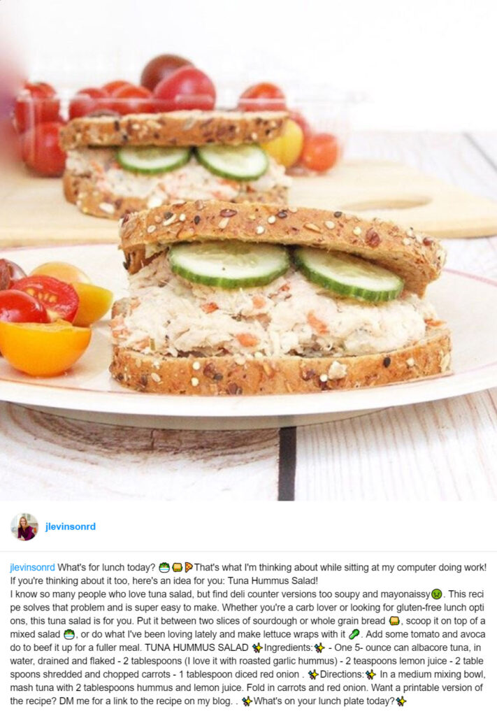Jessica Levinson Tuna Hummus Salad Sandwich