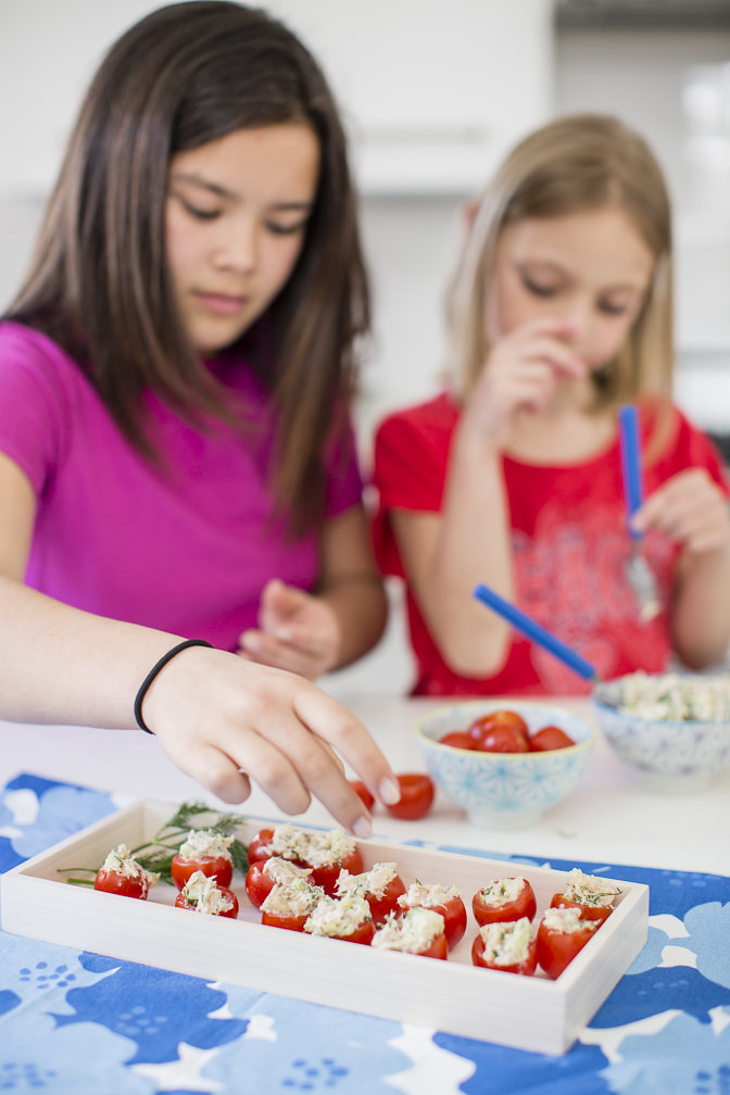 Kids making Summery Tuna Salad