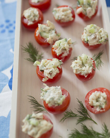 Summery Tuna Salad in cherry tomatoes