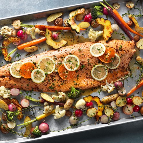 Maple Mustard Salmon With Roasted Vegetables