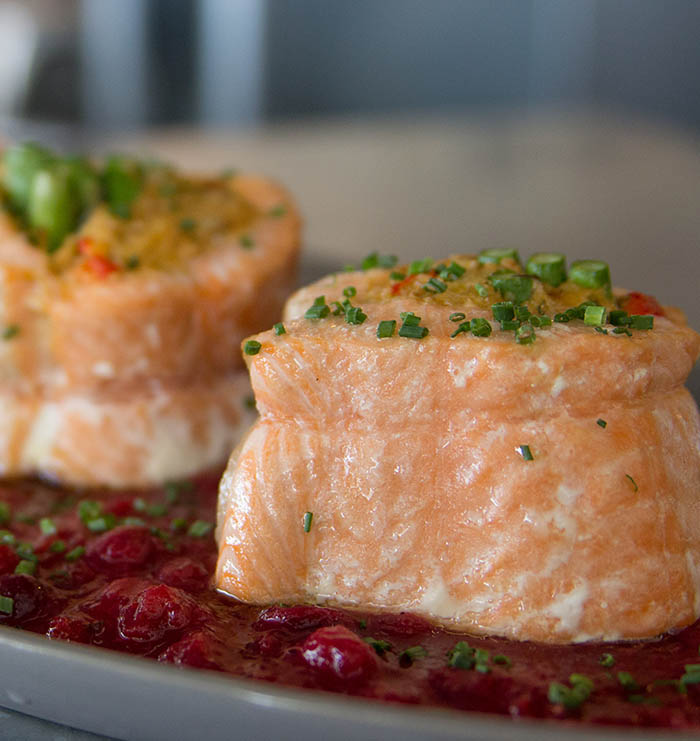 Crab-Stuffed Salmon with Cranberry Glaze