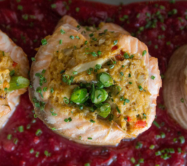 Crab-Stuffed Salmon with Cranberry Glaze