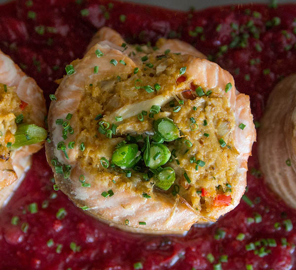 Crab-Stuffed Salmon with Cranberry Glaze