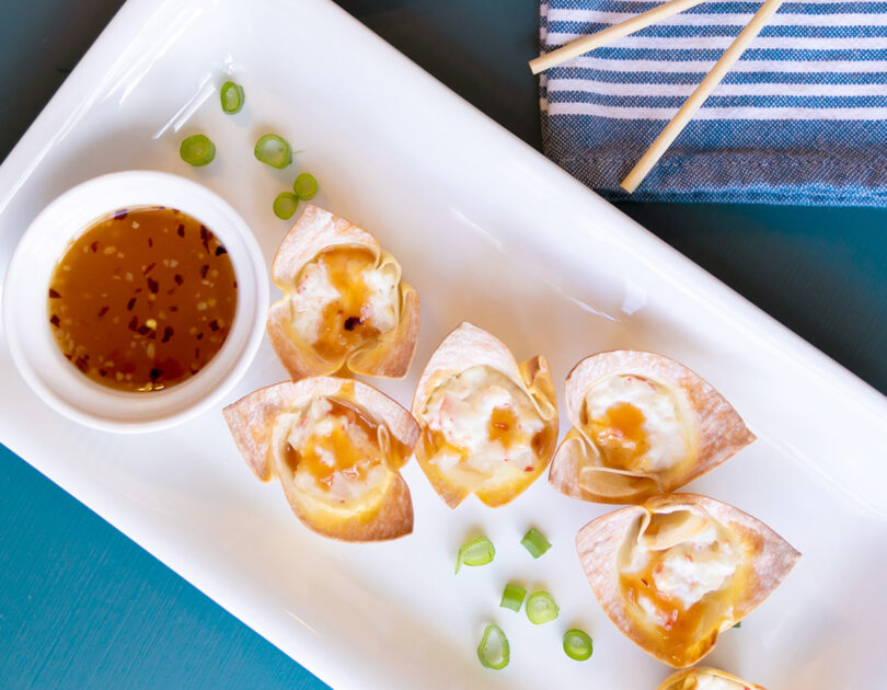 Baked Crab Rangoon Cups with Sweet Tangerine Chili Sauce