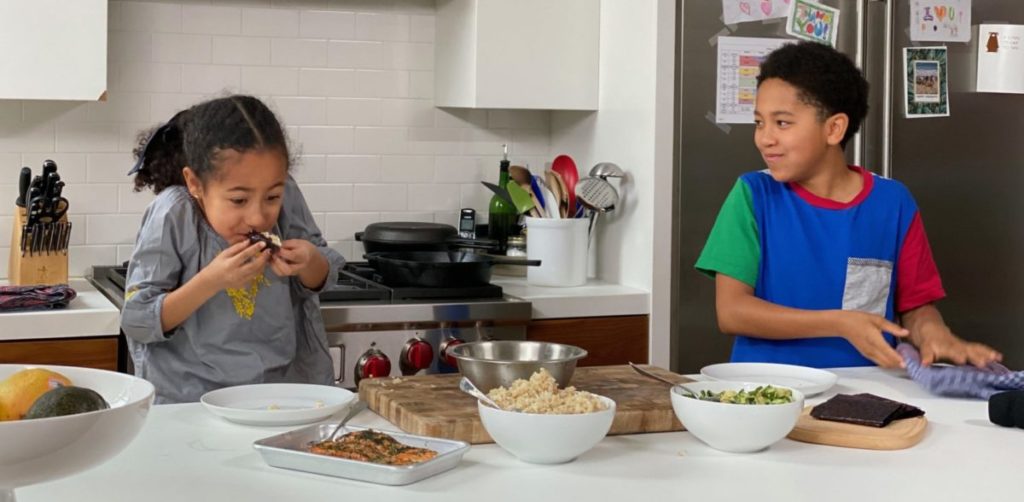 Dietitian Maya Feller's kids cook in the kitchen