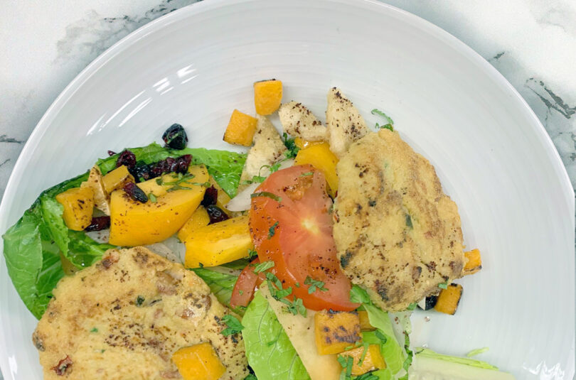 Mackerel Millet Fish Cake with Fattoush Salad