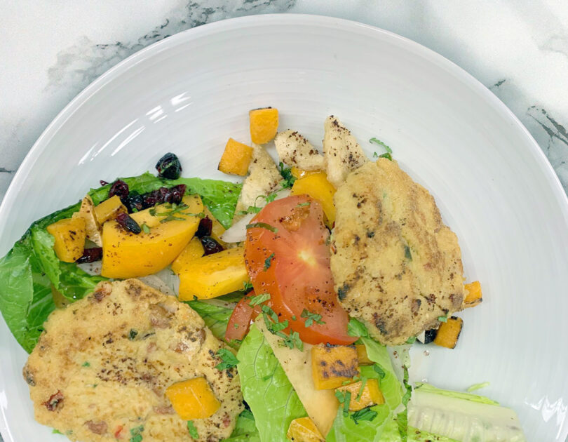 Mackerel Millet Fish Cake with Fattoush Salad