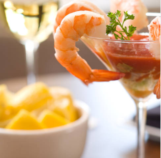 Shrimp cocktail in a glass