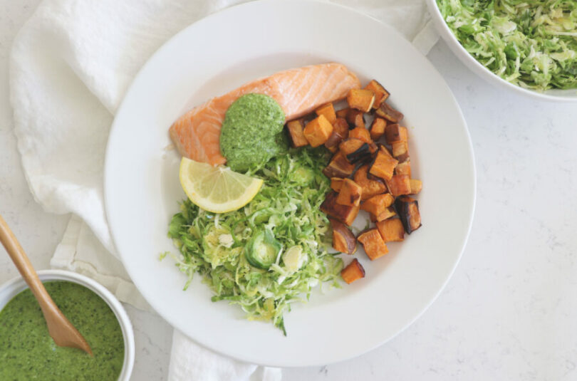 megan roosevelt baked salmon and pesto