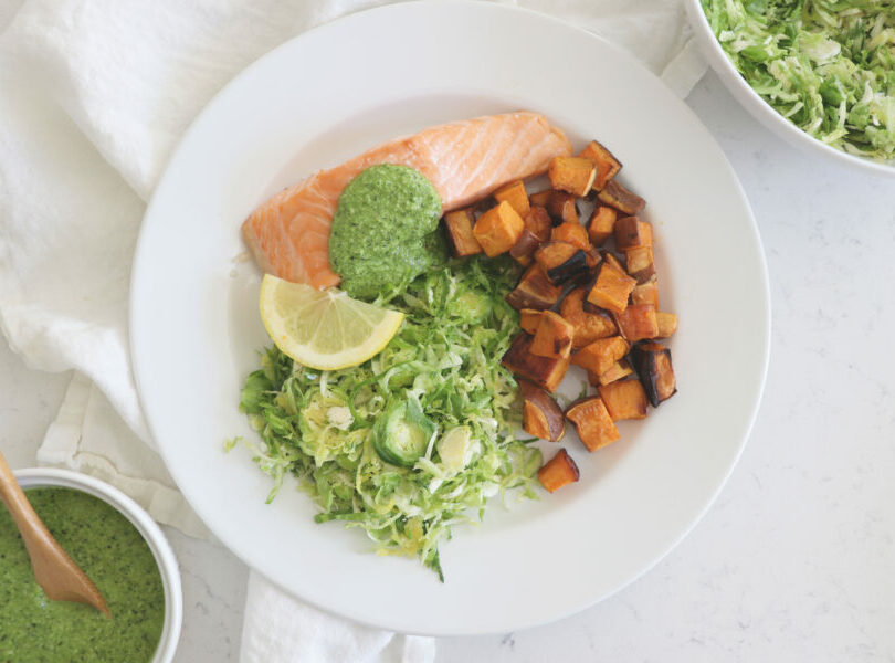 megan roosevelt baked salmon and pesto