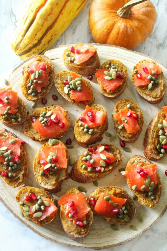 SMOKED SALMON CROSTINI WITH DELICATA SQUASH BUTTER