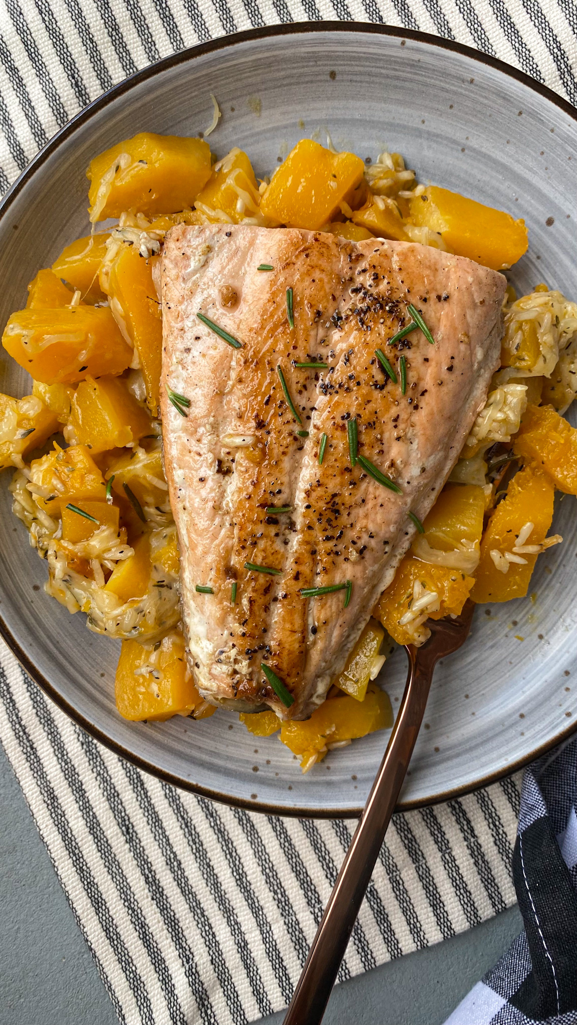 Butternut Squash Rice Bowl with Salmon