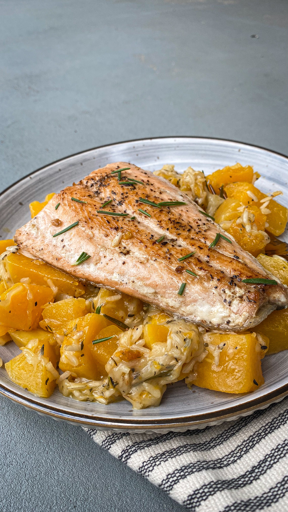 Butternut Squash Rice Bowl with Salmon