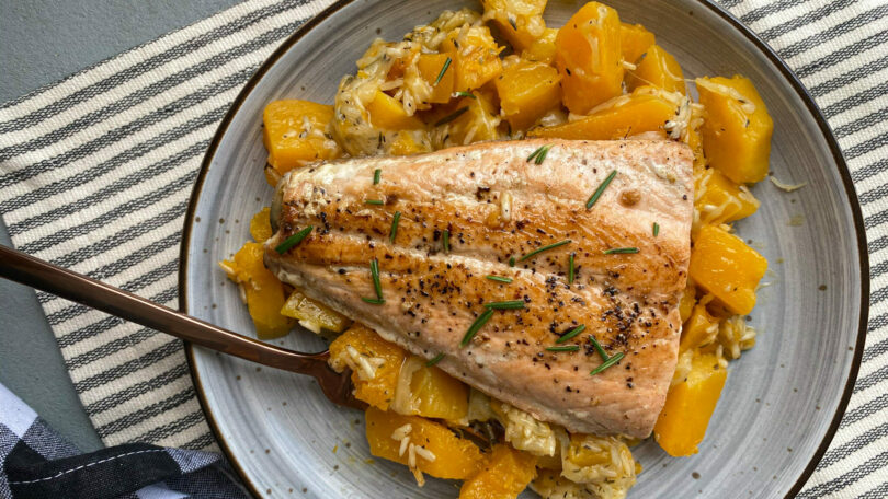 Butternut Squash Rice Bowl with Salmon