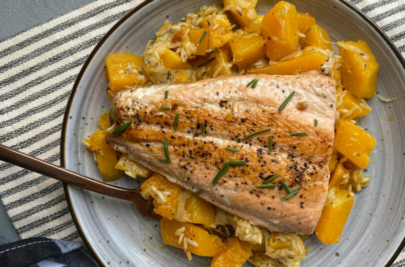 Butternut Squash Rice Bowl with Salmon