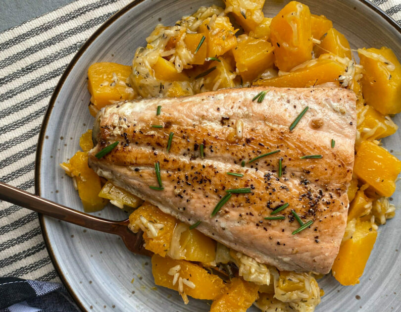 Butternut Squash Rice Bowl with Salmon