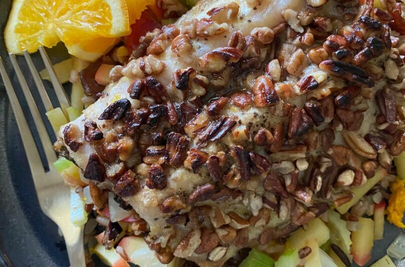 Pecan-Crusted Trout with Apple-Rice Blend