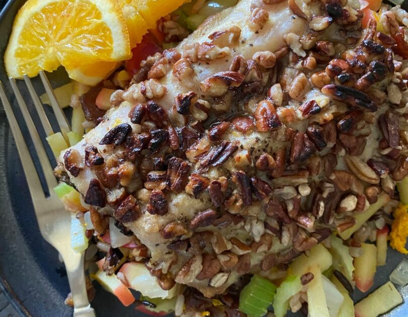 Pecan-Crusted Trout with Apple-Rice Blend
