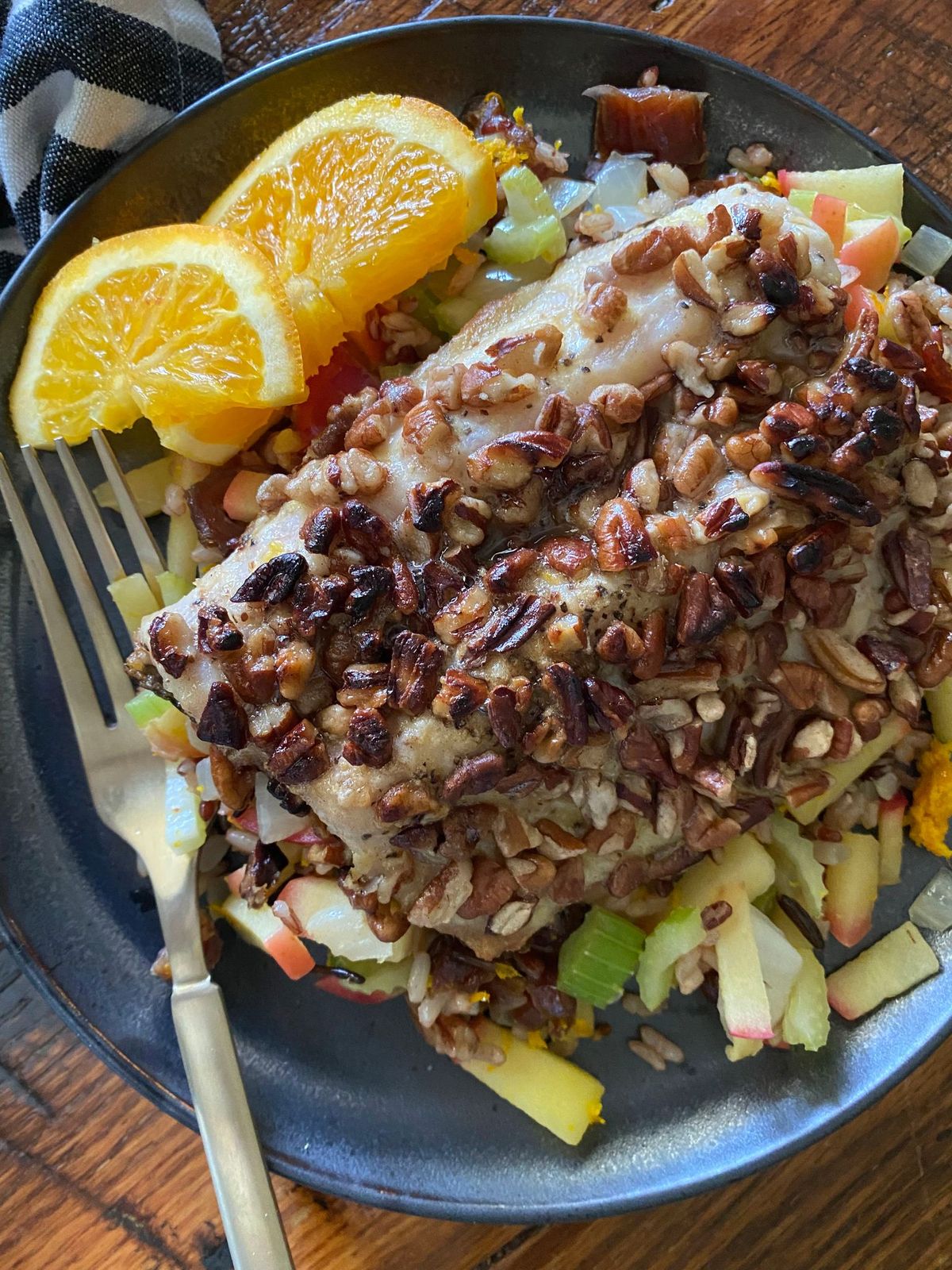 Pecan-Crusted Trout with Apple-Rice Blend