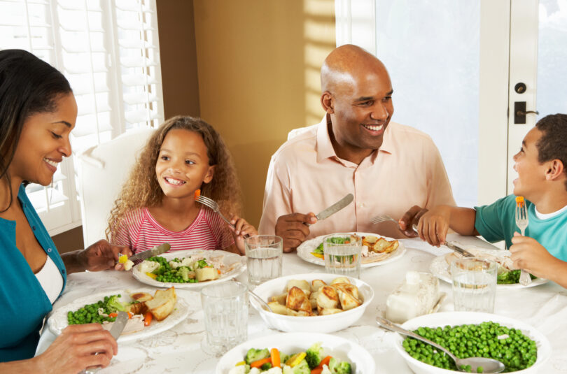 Family enjoy seafood