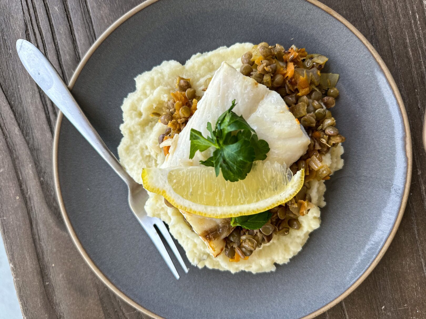Rockfish with Lentils and Parsnip Puree