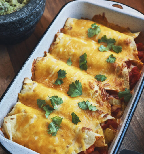 Tex-Mex Salmon and Black Bean Burrito Bake