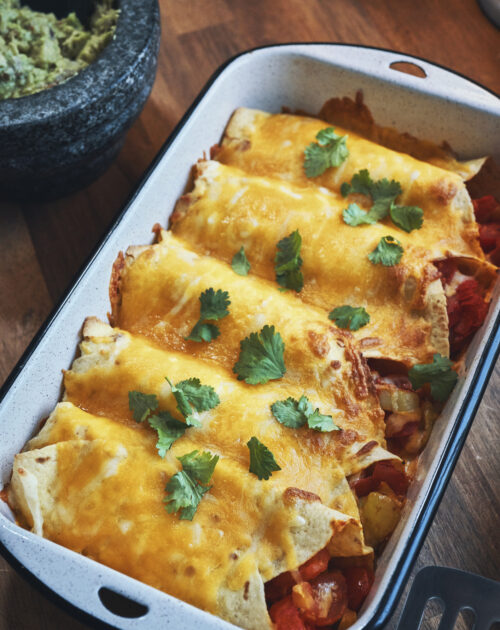 Tex-Mex Salmon and Black Bean Burrito Bake